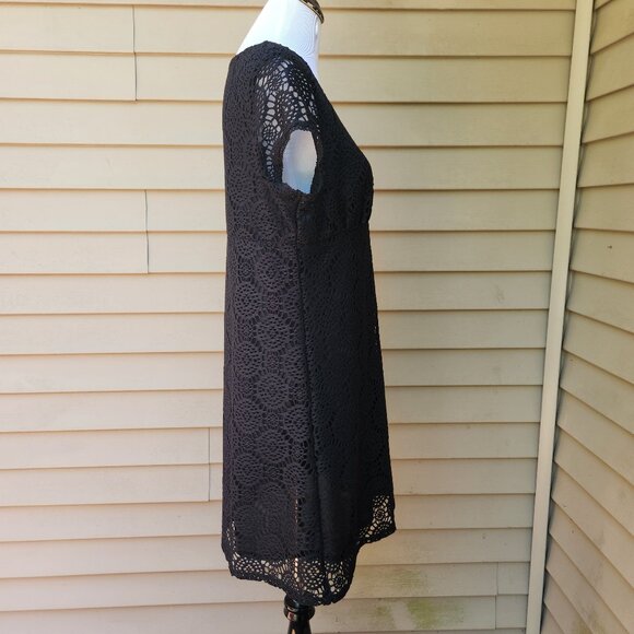 Madison Black Dress Crochet Knit Lace Short Sleeves Classic - Picture 10 of 12